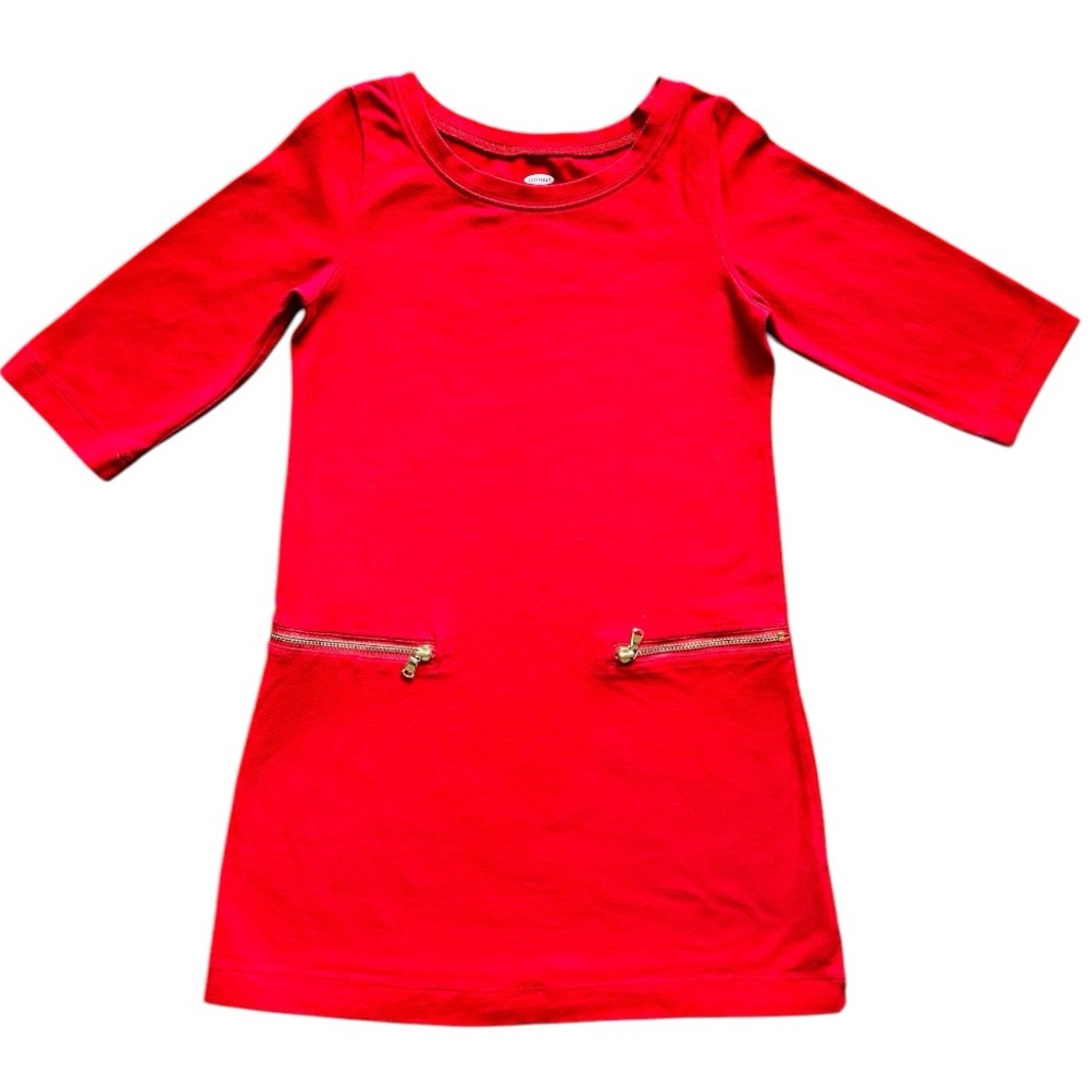 Girls Old Navy Red tunic dress. Size XS Gold Accents 3/4 sleeves Pull over style